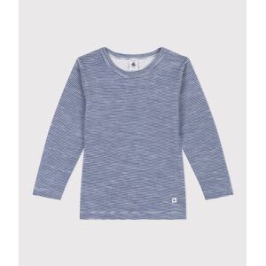 Petit Bateau Tee shirt manches longues raye en laine et coton enfant Bleu Medieval/Blanc Marshmallow 6A