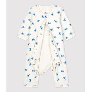 Petit Bateau Bodyjama sans pieds bebe en coton biologique Blanc Marshmallow/Bleu Brasier 3M