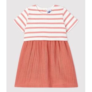 Petit Bateau Robe bi-matiere en gaze de coton et jersey epais bio bebe Blanc Marshmallow/ Papaye 12M