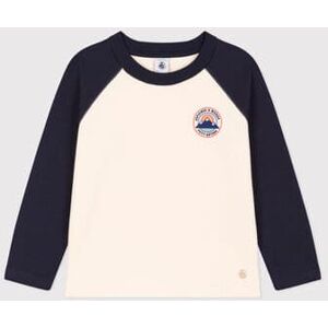 Petit Bateau Tee-shirt manches longues en coton enfant garcon Blanc Avalanche/Bleu Smoking 6A