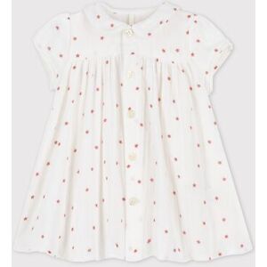 Petit Bateau Robe manches courtes en gaze de coton bio bebe Blanc Marshmallow/Rouge Ombrie 6M