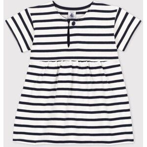 Petit Bateau Robe manches courtes bebe rayee mariniere en jersey epais Blanc Marshmallow/Bleu Smoking 6M