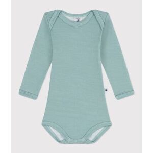 Petit Bateau Body manches longues rayures bebe en laine et coton Vert Paul 6M