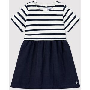 Petit Bateau Robe bi-matiere en gaze de coton et jersey epais bio bebe Blanc Marshmallow/Bleu Smoking 6M