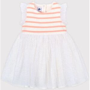 Petit Bateau Robe bi-matieres bebe fille Blanc Marshmallow/Rose Patience 6M