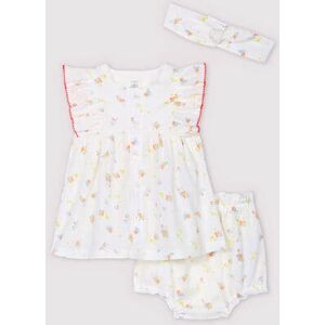 Petit Bateau Robe sans manches avec bloomer et bandeau bebe fille en popeline de coton biologique Blanc Marshmallow/Blanc Multico 6M