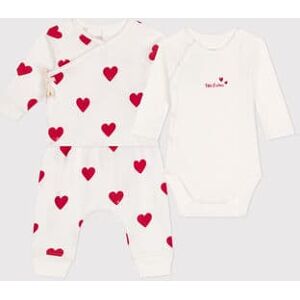 Petit Bateau Ensemble 3 pieces imprime coeur en coton bebe Blanc Marshmallow/Rouge Terkuit 6M