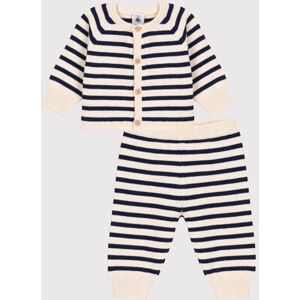 MARINIERE Ensemble 2 pieces a rayures marinieres bebe en tricot laine et coton Blanc Avalanche/Bleu Smoking 3M