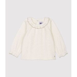 Petit Bateau Blouse en coton bebe. Blanc Marshmallow/Gris Argent 36M