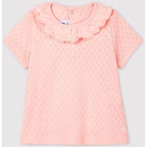 Petit Bateau Blouse ajouree manches courtes en coton bebe fille Rose Minois/Blanc Ecume 6M