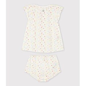 Petit Bateau Robe manches courtes fruitee avec bloomer bebe fille en tubique chaine et trame en coton biologique Blanc Marshmallow/Blanc Multico 6M