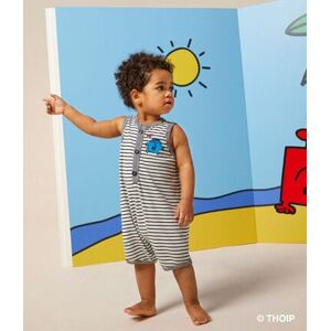 Petit Bateau Combinaison courte Monsieur Madame en bouclette eponge bebe Blanc Marshmallow/Bleu Smoking 24M