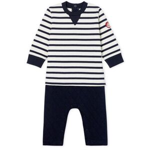 Petit Bateau Combinaison longue bebe garcon faux deux-pieces Blanc Marshmallow/Bleu Smoking 6M