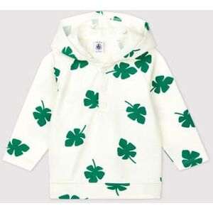 Petit Bateau Sweatshirt a capuche imprime vegetal en molleton bebe Blanc Marshmallow/Vert Gazon 12M