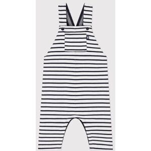 Petit Bateau Salopette longue en jersey epais raye bebe Blanc Marshmallow/Bleu Smoking 24M