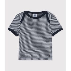 Petit Bateau Tee-shirt manches courtes raye milleraies en coton bio bebe Bleu Smoking/Blanc Marshmallow 3M