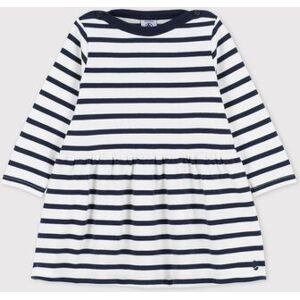 Petit Bateau Robe manches longues iconique en jersey epais bio bebe Blanc Marshmallow/Bleu Smoking 3M