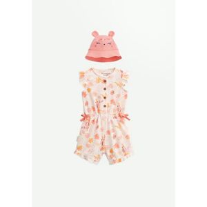 Petit Beguin Combishort bebe + chapeau en gaze de coton Sumba