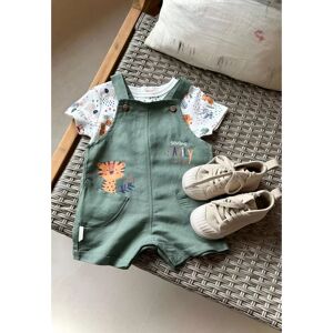 Petit Beguin Ensemble salopette bebe en lin et t-shirt Savane Family