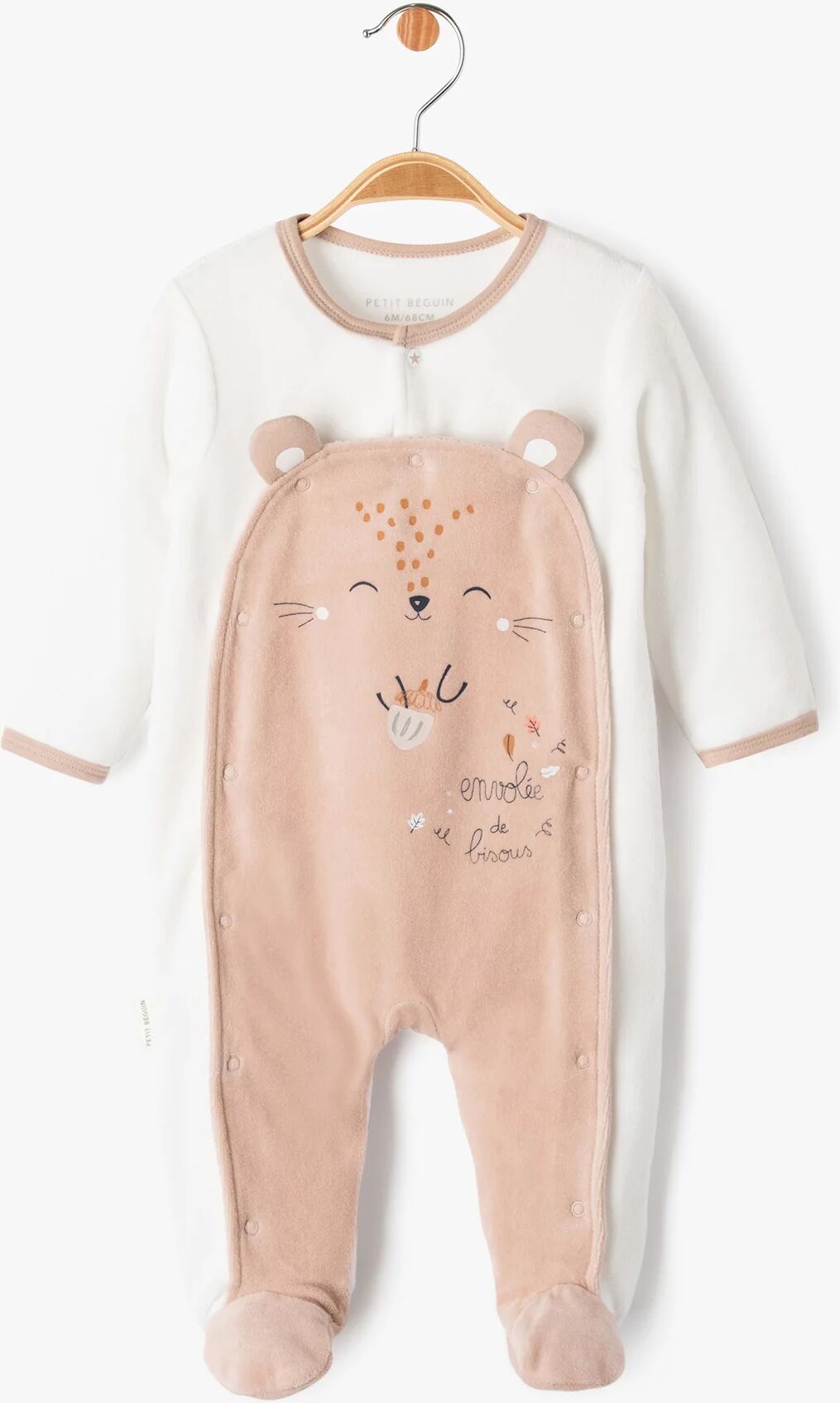 Pyjama en velours avec ouverture devant bébé - Petit Béguin - PETIT BEGUIN ecru