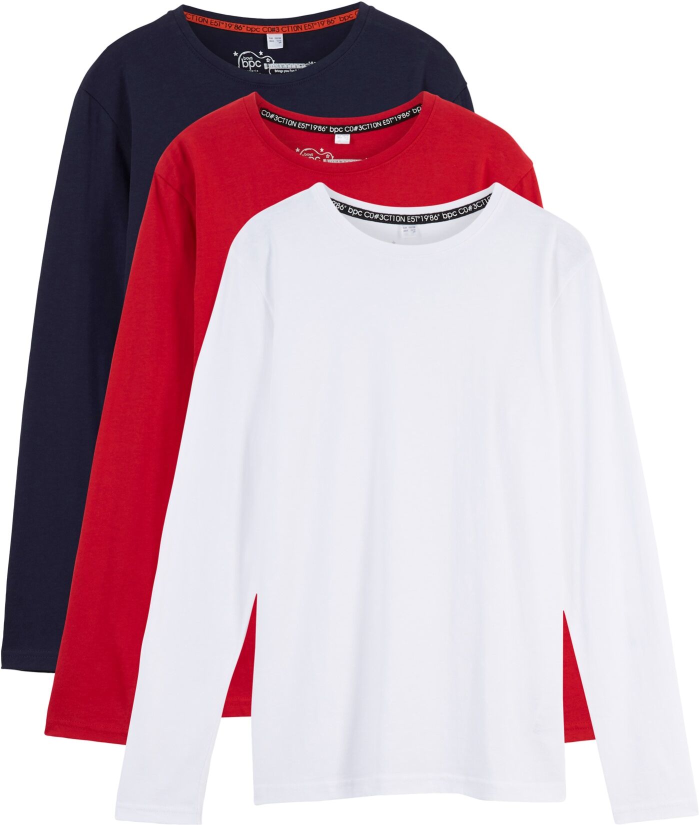 bonprix Lot de 3 T-shirts manches longues garçon rouge 116/122/104/110/152/158/140/146/164/170/176/182/128/134