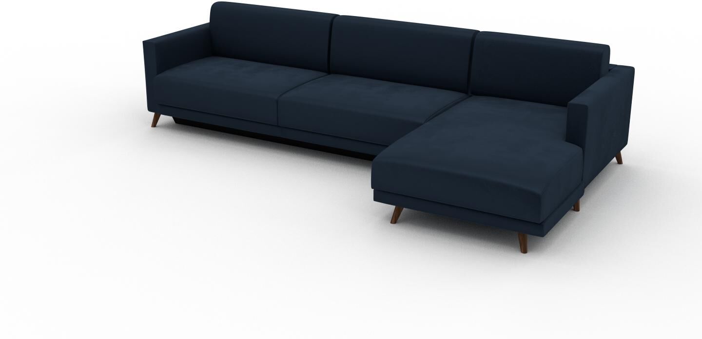 MYCS Canapé convertible Velours - Bleu Nuit, design épuré, canapé lit confortable, confortable avec coffre de rangement - 305 x 75 x 162 cm, modulable