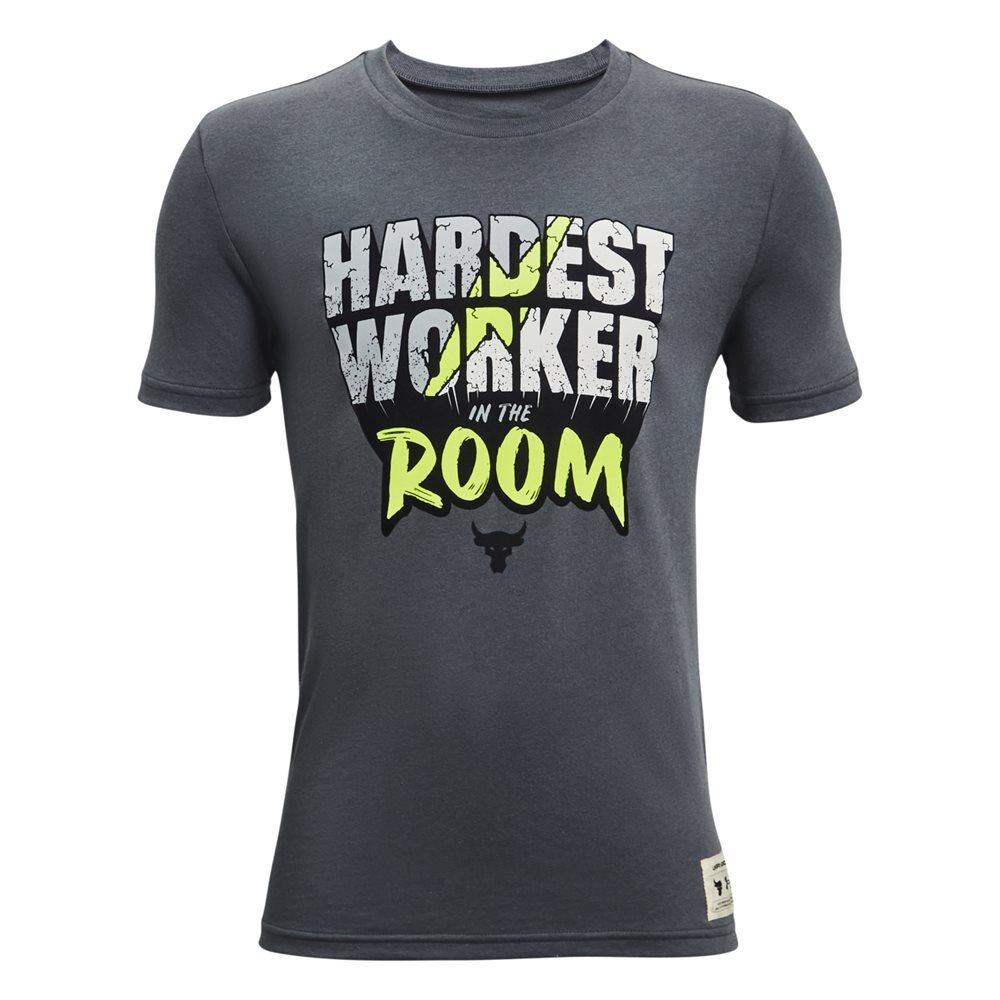 under armour παιδικό t-shirt project rock hardest worker in the room  - charc-yell