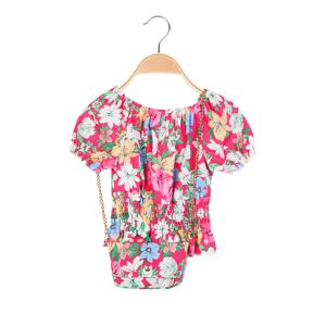 Solada Blusa a fiori da bambina con borsetta T-Shirt Manica Corta bambina Fucsia taglia 04