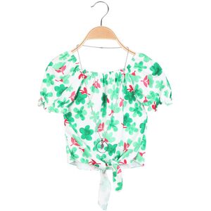 Solada Blusa da bambina a fiori con collana T-Shirt Manica Corta bambina Verde taglia 04