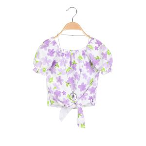 Solada Blusa da bambina a fiori con collana T-Shirt Manica Corta bambina Viola taglia 12