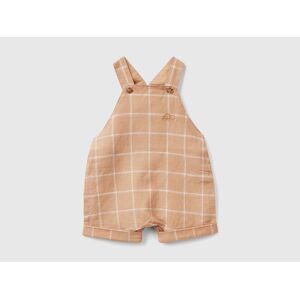 United Colors Of Benetton Benetton, Salopette A Quadri In Misto Lino, Beige, Bambini 82