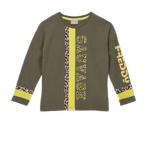 Freddy T-shirt manica lunga con inserti animalier e a contrasto Verde Fango Junior 8 Anni