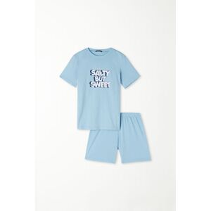 Tezenis Completo T-Shirt e Short in Cotone con Stampa Bimba Bambina Azzurro Tamaño 10-11