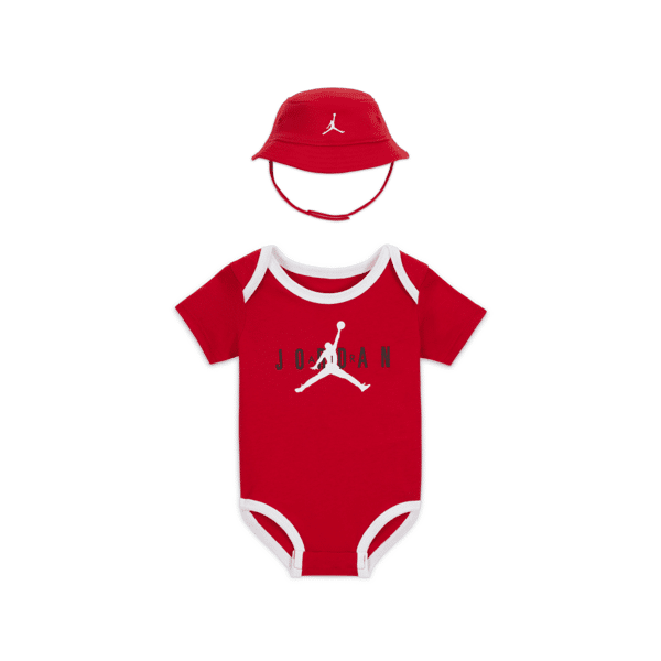 jordan set di body  jumpman bucket hat and bodysuit set – bebè (0-6 mesi) - rosso