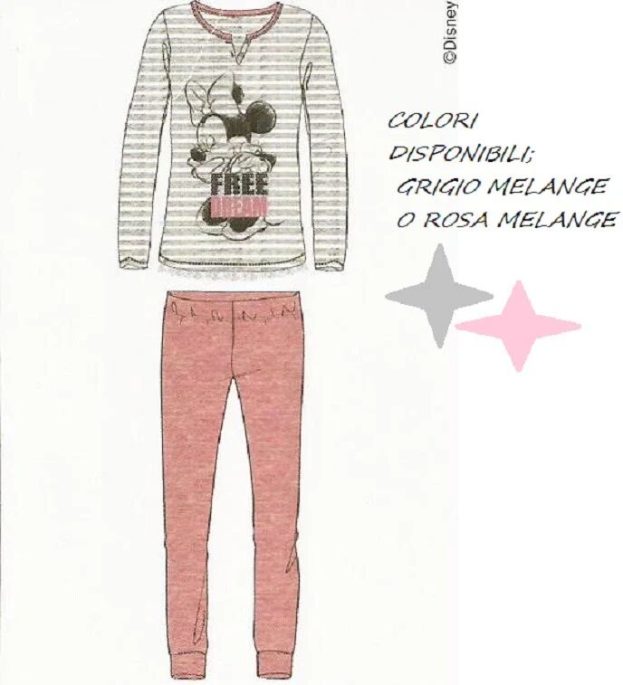 PLANETEX Pigiama Ragazza Disney Minnie Caldo Cotone Art.Wd22836 Colore E Misura A Scelta GRIGIO MELANGE 14-16