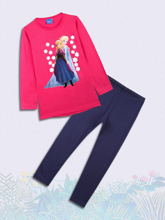 Disney Anna e Elsa completo bambina lungo maglietta+leggings Completi 3-16 Anni bambina Fucsia taglia 06