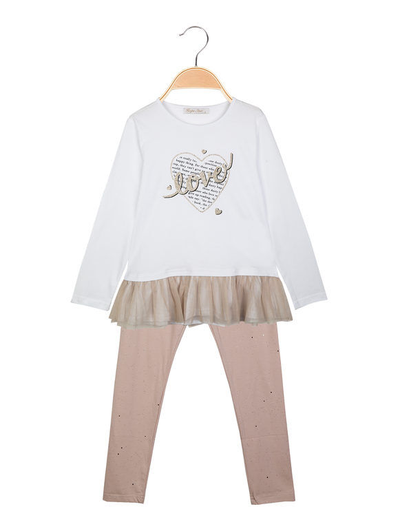 Hope Star Completo 2 pezzi da bambina t-shirt con tulle + leggings Completi 3-16 Anni bambina Bianco taglia 10