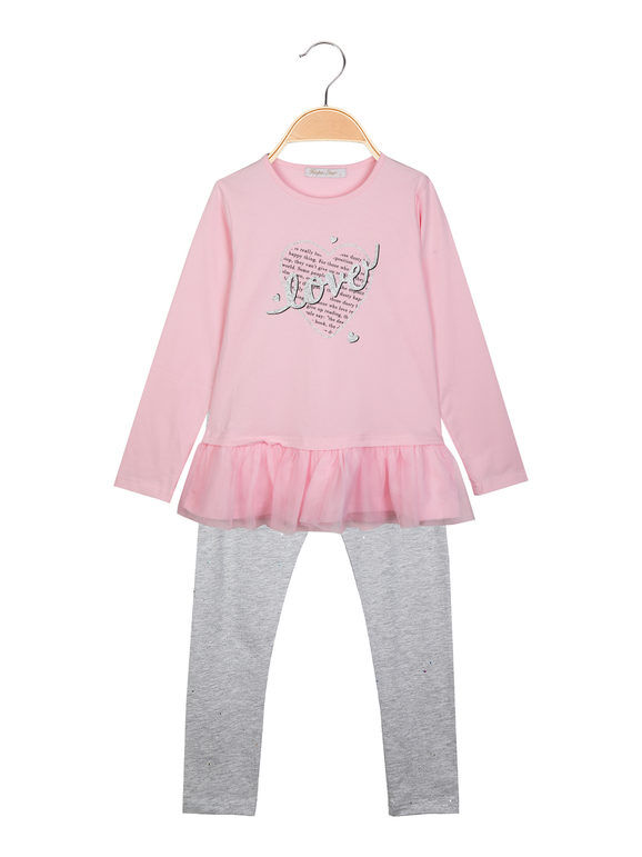 Hope Star Completo 2 pezzi da bambina t-shirt con tulle + leggings Completi 3-16 Anni bambina Rosa taglia 12