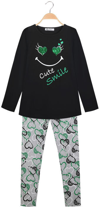 Miss Bellina Completo 2 pezzi da bambina t-shirt + leggings stampati Completi 3-16 Anni bambina Nero taglia 10