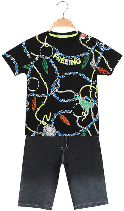 Sweet Completo 2 pezzi da ragazzo t-shirt + jeans corti Completi 3-16 Anni bambino Nero taglia 10