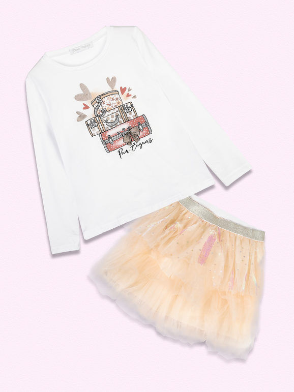 Pink Rabbit Completo bambina gonna + t-shirt Completi 3-16 Anni bambina Beige taglia 08