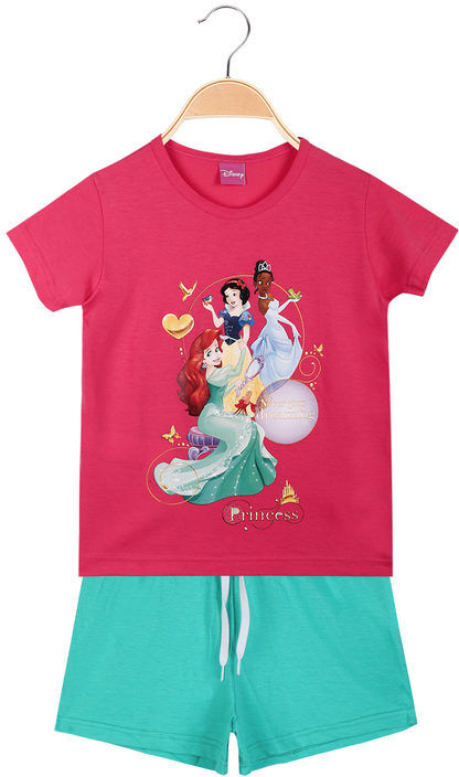 Disney Completo corto da bambina in cotone con principesse Completi 3-16 Anni bambina Fucsia taglia 07