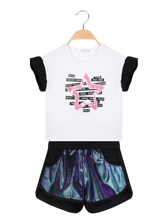 Lollitop Completo corto da bambina t-shirt + shorts: Completi 3-16 Anni bambina Nero taglia 03/04