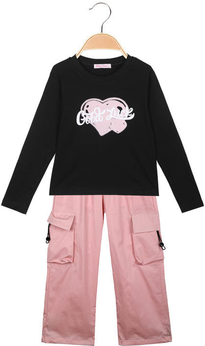 Hope Star Completo da bambina 2 pezzi t-shirt + pantaloni larghi Completi 3-16 Anni bambina Nero taglia 08