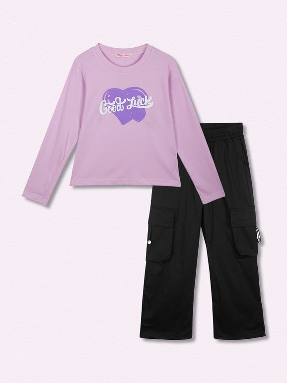 Hope Star Completo da bambina 2 pezzi t-shirt + pantaloni larghi Completi 3-16 Anni bambina Viola taglia 06