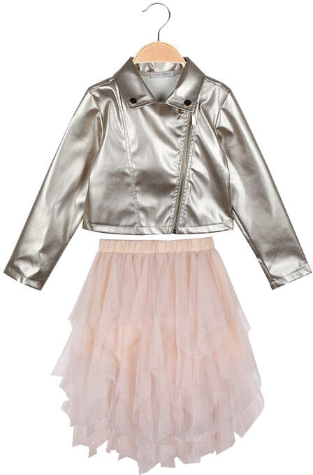 Pink Rabbit Completo da bambina con giacca in ecopelle + t-shirt e gonna in tulle Completi 3-16 Anni bambina Oro taglia 12