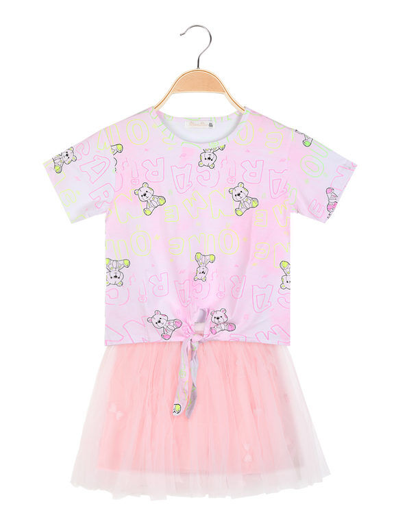 Mono Star Completo da bambina gonna in tulle + t-shirt Completi 3-16 Anni bambina Rosa taglia 08
