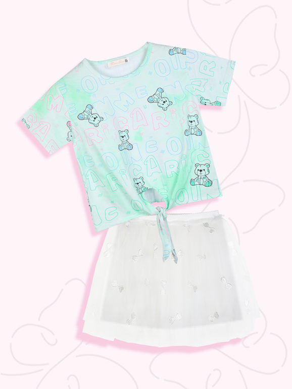 Mono Star Completo da bambina gonna in tulle + t-shirt Completi 3-16 Anni bambina Verde taglia 08