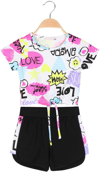 Lady Moda Completo da bambina t-shirt con stampe + shorts Completi 3-16 Anni bambina Nero taglia 12