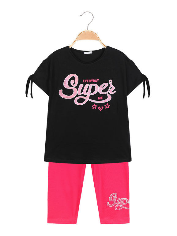 Lollitop Completo estivo da ragazza maxi t-shirt + leggings Completi 3-16 Anni bambina Nero taglia 10